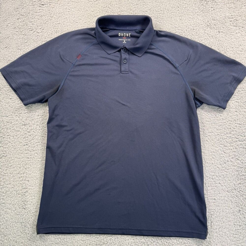 RHONE Men’s Navy Blue Polo with Subtle Red Logo